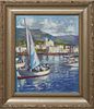 Torregassa (Spain), "Sailboats Off the Spanish Coast," 20th c., oil on canvas, unsigned, purchased from the artist, presented in a silvered frame, H.-