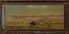 Wood (American), "Buffalo Roaming the Plains," 20th c., oil on canvas, signed lower right, presented in a wood frame, H.- 15 1/2 in., W.- 35 1/2 in., 