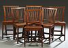 Set of Six French Provincial Craved Elm Side Chairs, 19th c., the canted curved back with six fan shaped splats, to a trapezoidal seat, on tapered squ