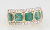 Lady's 14K Yellow Gold Dinner Ring, the top with five square cut emeralds within borders of small round diamonds, total emerald wt.- 3.12 cts., total 