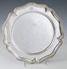 Peruvian .900 Sterling Circular Platter, mid 20th c., the scalloped reeded edge around a border with five relief triangles, H.- 5/8 in., Dia.- 10 7/8 