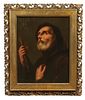 Old Master School, V. Reseigno (Italian), "St. Francis of Paola," 1898, oil on canvas, signed and dated lower left, presented in a gold leaf and gesso