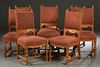 Set of Eight English Carved Oak Dining Chairs, early 20th c., the rectangular cushioned back on square supports to a bowed trapezoidal cushioned seat,