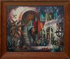 Colette Pope Heldner (1902-1990, New Orleans), "Old Brulatour Courtyard," 20th c., oil on board, signed lower left, signed and titled en verso, presen