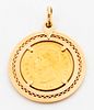Italian 22K 1882 Gold Coin 18K Yellow Gold Pendant
