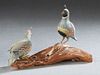 Roy Shehorn (1893-1962, Arizona), "Gambel's Quail, Male and Female," 20th c., carved and painted wood sculpture, on a tree branch, titled and signed o