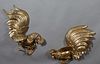 Pair of Large Gilt Brass Fighting Rooster Wall Hangings, H.- 24 in., W.- 22 in., D.-8 1/4 in