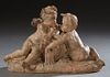 After A. Carrier Belleuse (1824-1887), "La Source," terracotta putti figural group, after the 1864 original, impressed signature at the rear, H.- 10 1