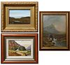Three Miniature Irish Landscapes: Irish School, "Bridge Over Stream," early 20th c., oil on canvas, unsigned, canvas stamped "Prepared by Winsor & New