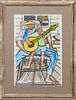 Ronald Leonard Jones (1952-2021, New Orleans), "Banjo Player," 21st c., print with hand colored watercolor on paper, unsigned, presented in a wood fra