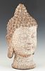 Chinese Ceramic Crackleware Buddha Head, 20th c., with relief hair and long earlobes, H.- 15 1/2 in., W.- 7 3/4 in., D.- 8 1/2 in.
