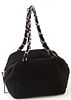 Chanel Black Canvas Logo Tote, c. 2004, with silver interlaced chain and black canvas handles, the interior of the bag lined in "CHANEL" black canvas,