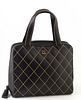Chanel Black Calf Leather GM Wild Stitch Bowling Bag, c. 2000, with double black leather handles and gold hardware, the interior of the bag lined in b