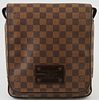 Louis Vuitton Brown Coated Canvas Damier Ebene PM Brooklyn Shoulder Bag, with adjustable shoulder strap and golden brass hardware, the interior of the