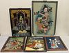 Lot of 5 Asian Reverse Paintings on Glass.
