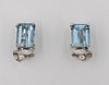 Retro Aquamarine and Diamond Pair of Earrings 