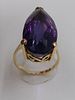14K Yellow Gold and Pear Cut Amethyst Ring
