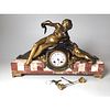 1920â€™s Art Deco Marble Clock with Woman and Lion