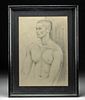 20th C. Pencil Drawing of a Partially Nude Man