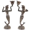 Pair Of Oriental Sterling Silver Candlesticks