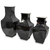 (3 Pc) Chinese Black Porcelain Vases