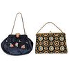 (2 Pc) Antique Embroidered & Beaded Clutch Purses