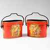 Pair of George III Style Transfer Printed and Enriched Tole Fireplace Buckets