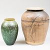 Fulper Green Glazed Pottery Vase and a Glazed Pottery Jar