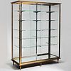 Large Double-Sided Brass, Metal and Glass Vitrine Cabinet, Probably French