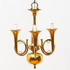 Brass French Horn Form Three-Light Chandelier 