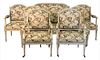 Eight Piece Louis XVI Style Salon Suite, having four armchairs, three side chairs, along with one loveseat, loveseat length 50 inches.