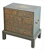 Diminutive Chest Having Eight Drawers, set in fitted base having green paint and painted foliate motif, height 22 inches, width 20 inches, depth 12 in