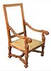 Baroque Style Armchair Frame, height 45 1/2 inches, width 27 inches.