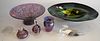 Seven Piece Art Glass Lot, to include a green Robert Eickholt bowl, signed to the underside; a small iridescent vase; two perfume vessels, all signed 