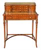 Maitland Smith Louis XVI Style Ladies Desk, having brass gallery and leather writing surface, height 36 1/2 inches, width 28 inches, depth 17 inches.