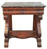 Empire Style Mahogany Hall Table, having marble top over one drawer, height 34 inches, top 18" x 31 1/2".