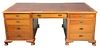 Chippendale Style Mahogany Partners Desk, having red leather top, one side with drawers, one side with drawers and doors, height 29 inches, top 46" x 