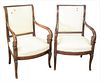 Pair of Directoire Style Armchairs, in need of upholstery, height 35 inches, width 21 1/2 inches.