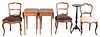 Six Piece Lot, to include three Louis XV style side chairs, one round stand ending in ball and claw feet, along with a pair of banded inlay drop leaf 