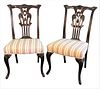 Set of 10 Louis XV Style Dining Chairs, having striped upholstered seats over cabriole legs, seat height 17 1/2 inches.