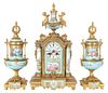 Antique Fr. Ormolu & Sevres Style Clock Garniture