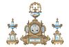 Antique French Gilt Mantle Clock Set, Sevres Style