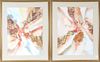 Pair of Contemporary Watercolor Collages, Signed