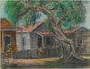 Dewey Albinson Row of Houses Pastel Drawing