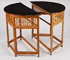 Pair of Chinese Bamboo Lacquer Demilune Tables w/ Gilt Design