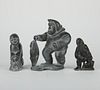 Grp: 3 Stone Carvings Figures of Man in Parka