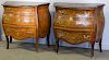 Pair of Marquetry Inlaid Bombe Commodes.