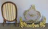 Lot of 2 Fire Screens & a Pair Gilt Metal Chenets.