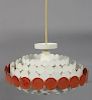 Midcentury Red and White Circle Chandelier.