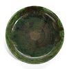 A SPINACH-GREEN AND GOLD-PAINTED JADE DISH